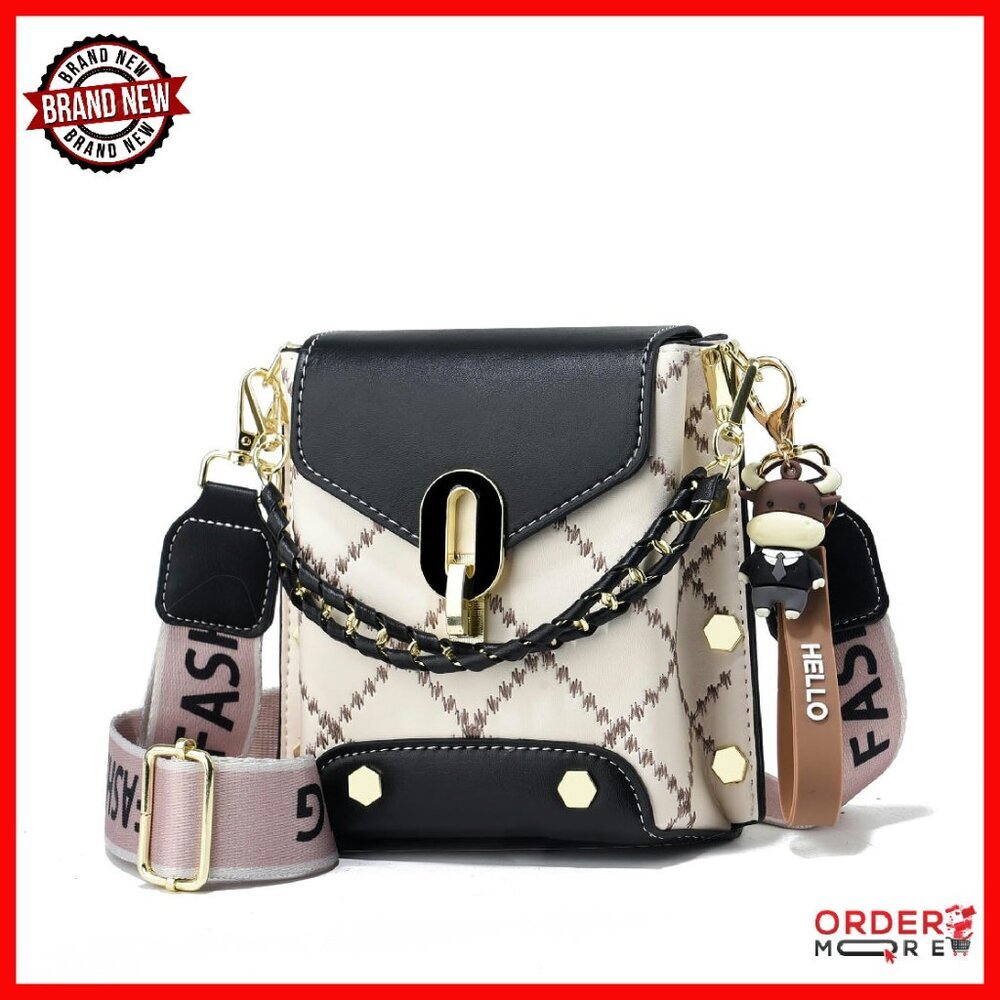 Small Pu Leather Crossbody Bag With Wide Strap & Wristlet